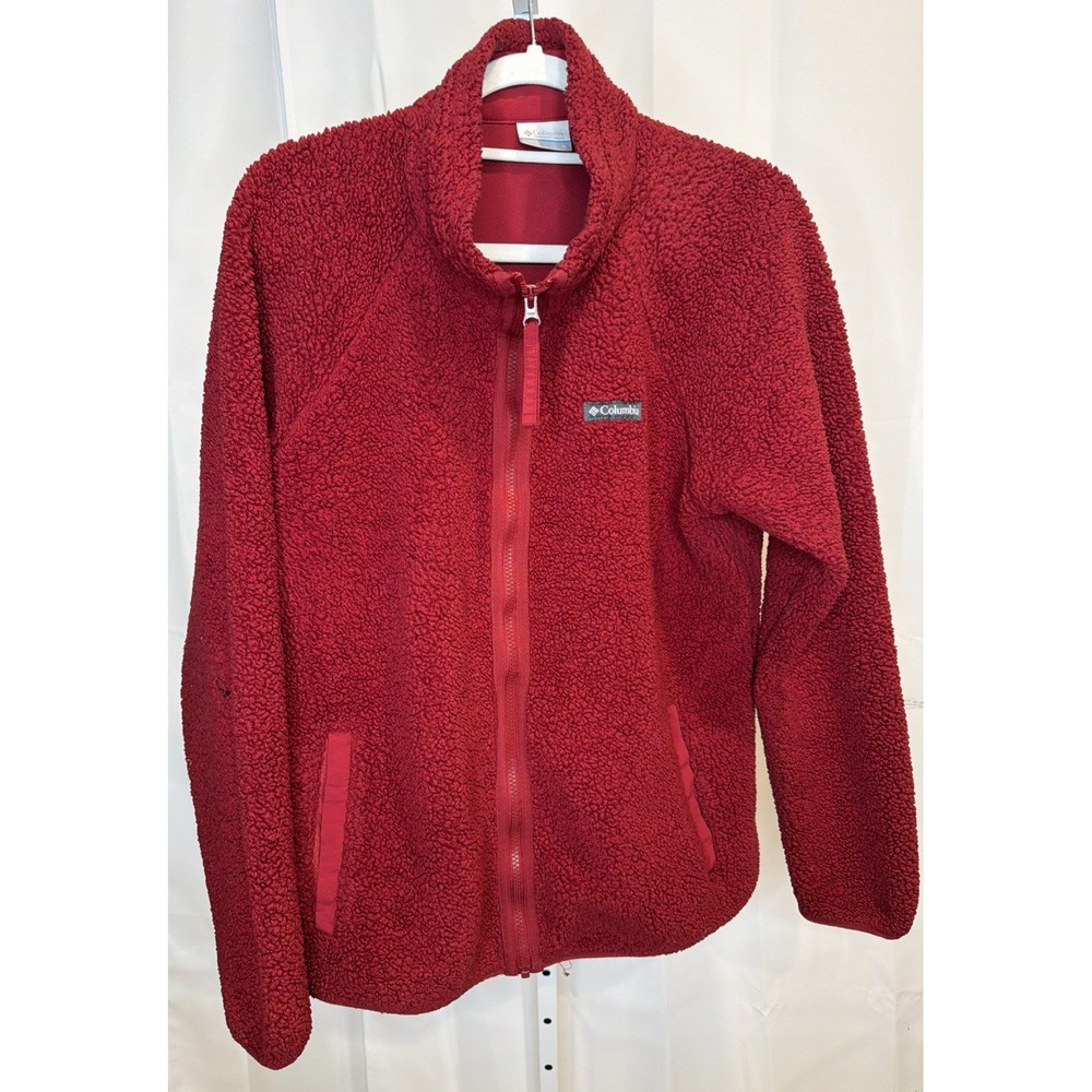 Columbia Jacket Womens XL Maroon Sherpa Fleece Oversized Full Zip Mock Neck